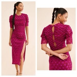 Free People Briella Floral Side Slit Dress Fuchsia Combo